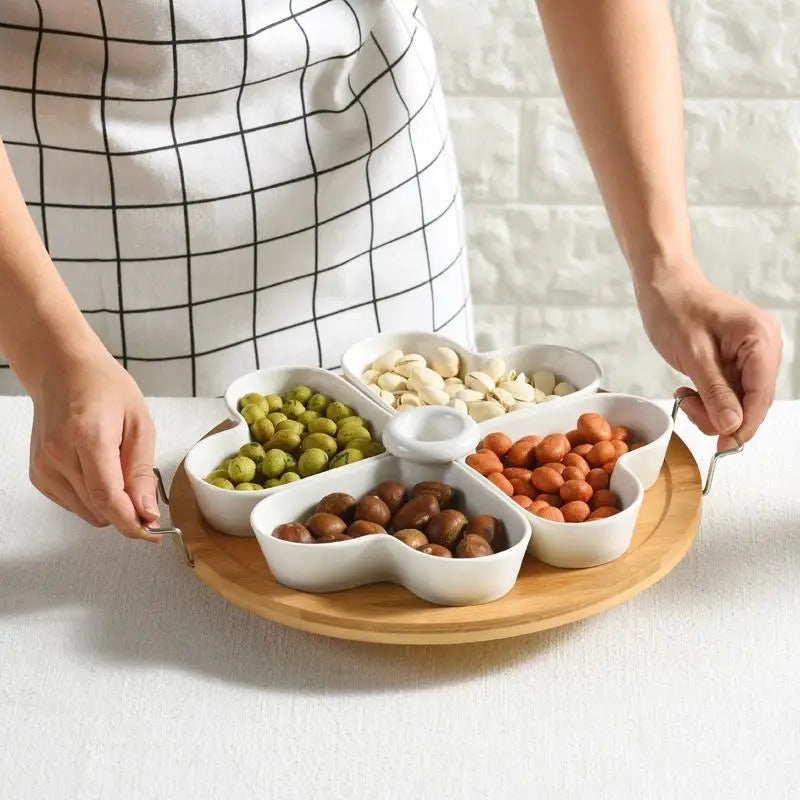 Nordic Dried Fruit Candy Plate Creative Fruit Tray Ceramic Grid Plate with Lid Living Room Storage Plate