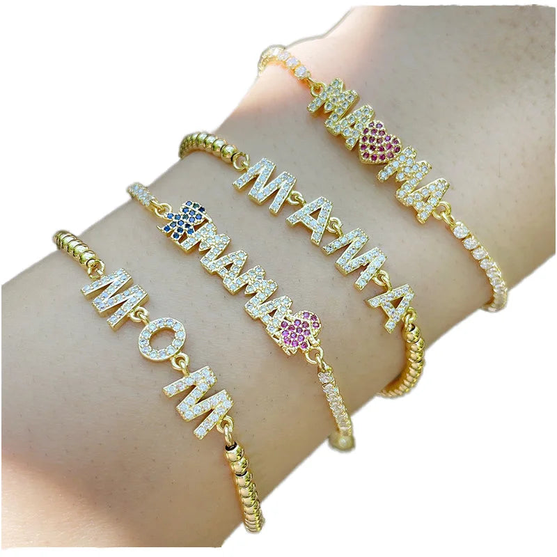 HOVANCI Adjustable 18K Gold Plated Mom Bracelet Color Zircon Tennis Bracelets for Mother's Day Fashionable Jewelry for Mama