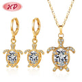 Cubic Zirconia Jewelry Sets Factory Supply Cute Big Cz Turtle Tortoise Pendant Necklace and Earrings Sets 18k Gold Plated Gift