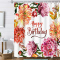 Rose Flower Shower Curtain with 12 Hooks Waterproof Polyester Digital Printed Bathroom Landscape Decoration
