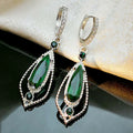 CAOSHI Copper Jewelry Silver Plated Emerald Green Drop Earrings Zircon Hoop Big Geometric Party Trendy Dangles Wedding Earrings