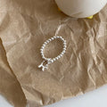 Elastic Sterling Silver Beaded Ring with Balloon Dog Pendant Charm