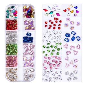 12-square Mixed Water Drop love Pointy Bottom Nail Art Rhinestone Set for Christmas Nail Decoration