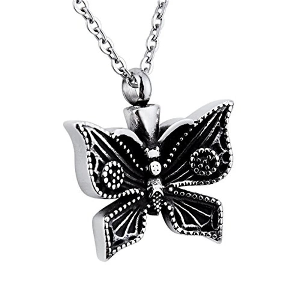 Stainless Steel butterfly Ashes Keepsake Cremation Urn Necklace Black butterfly Memorial Jewelry Locket Cremation for Ashes Urn