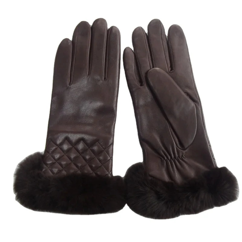 Sample Support Leather Gloves Wholesale Dress Winter Warm Fashion Fur Leather Gloves Women