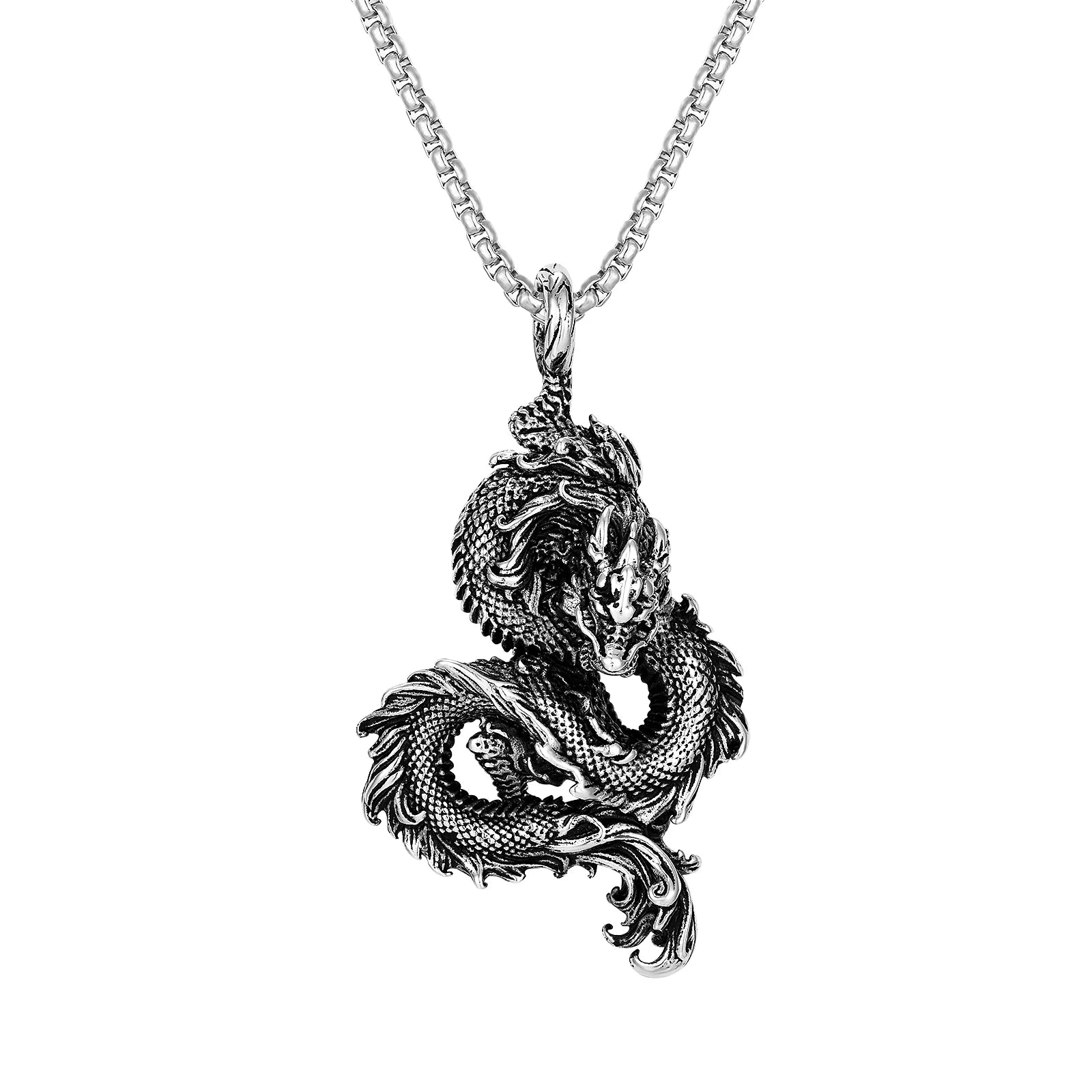 Fashion Men's Punk Dragon Pendant Necklaces Stainless Steel Link Chain Hip Hop Charm Necklace for Men Birthday Gift
