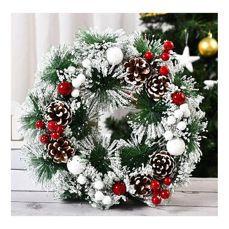 32 cm White Snow Crabapple Pinecone Christmas Wreath for Christmas Home Decoration