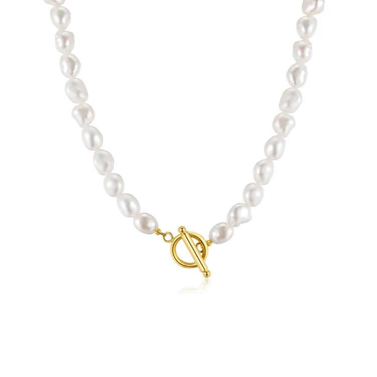 Gold-Plated Fine Jewelry OT Claw Clasp Freshwater Pearls Baroque Natural Pearl Choker Necklace