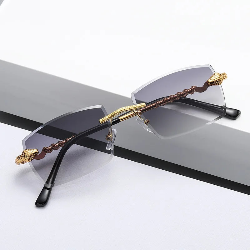 S2913 Hot Style Polygon Diamond Cutting Snake Metal Decoration Square Sunglasses Women and Men Fashion Unisex Rimless Glasses