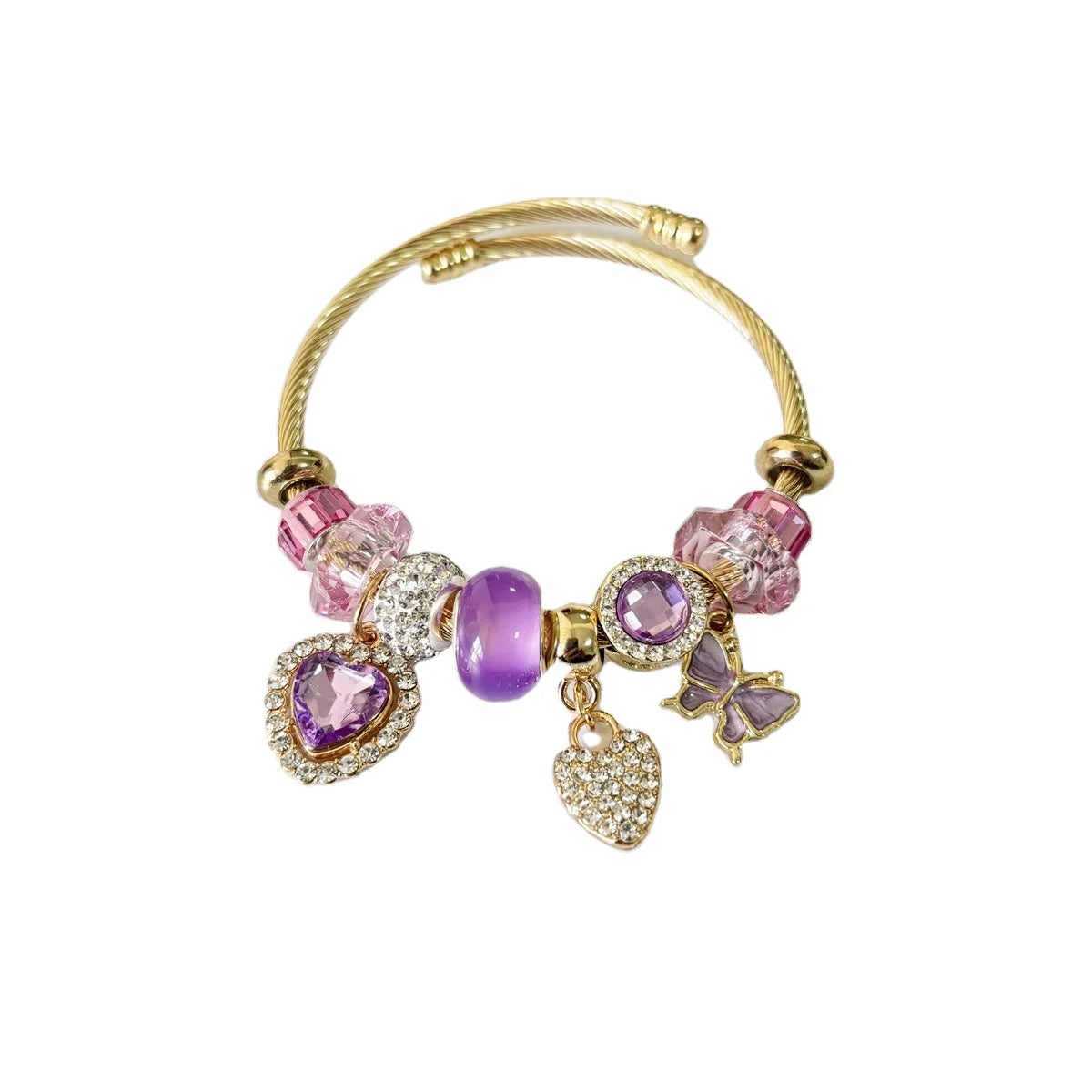 2025 Women's 18K Gold Stainless Steel Bracelets with Heart Butterfly Blue Purple Diamond Stones Fashion Charms