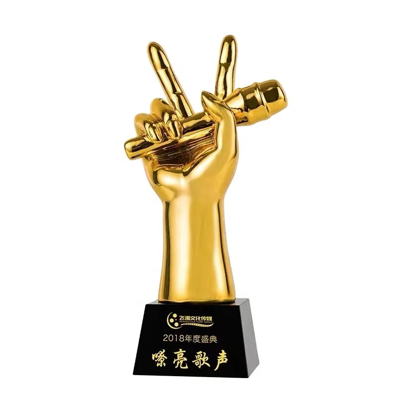 IDEAL Custom Golden Resin Music Singing Trophy Microphone Awards With Black Crystal Base Gift MegaBDM