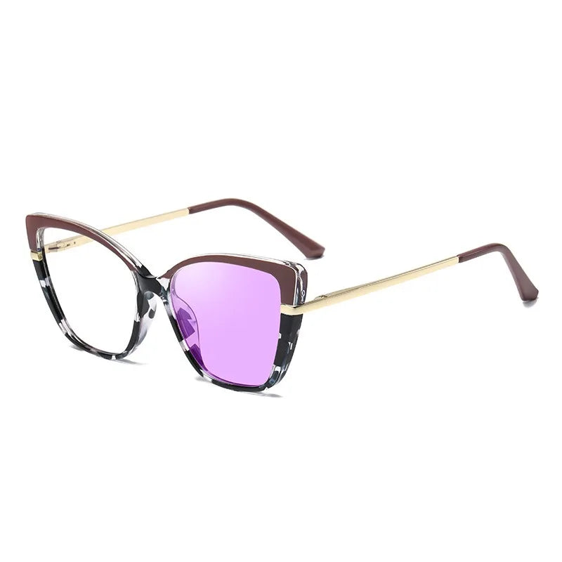 2025 Wholesale Fashion Women Cat Eye Optical Frame Photochromic Metal Frame Blue Anti Light Eyeglasses