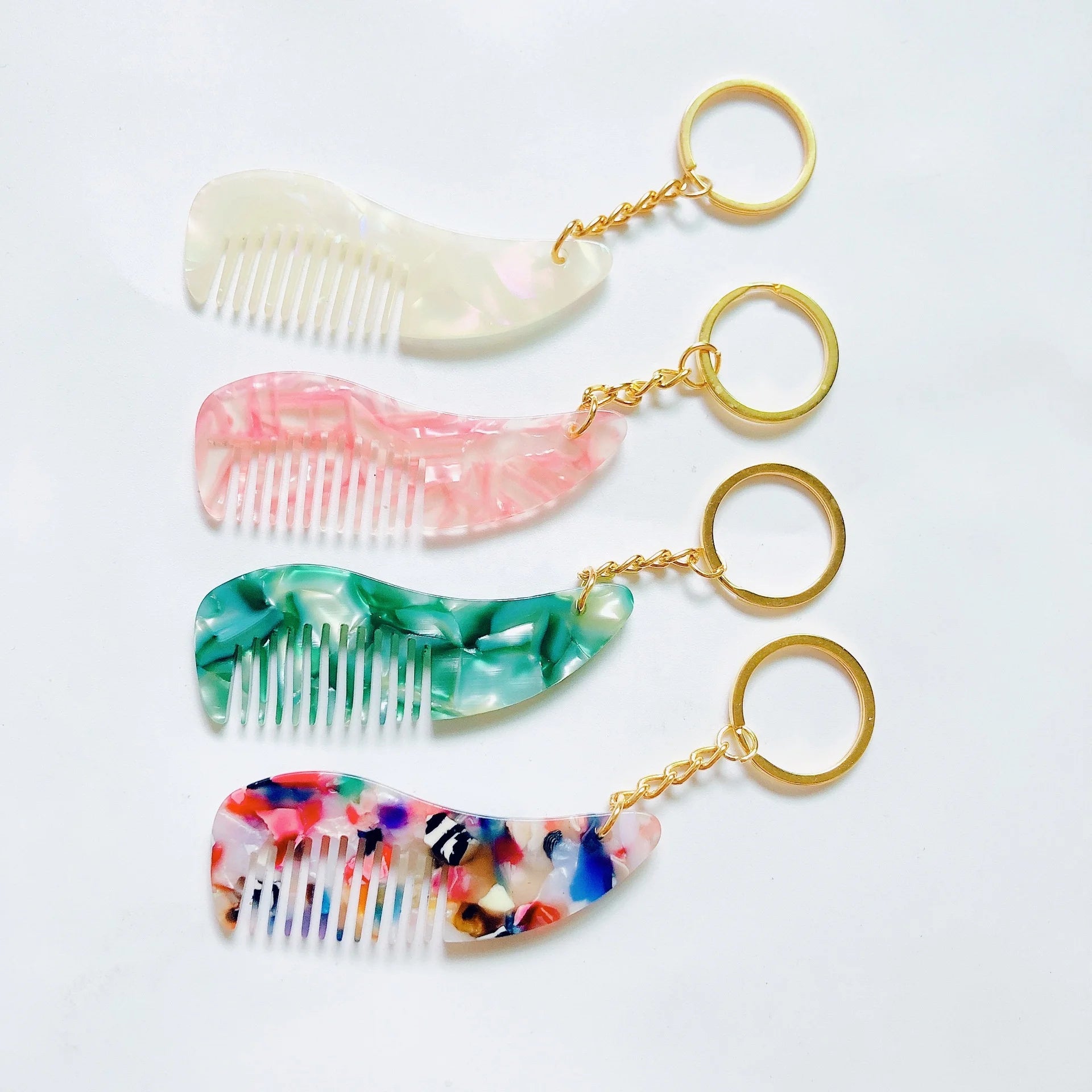 Cute Women Kids Portable Colorful Tortoise Marble Acetic Acetate Mini Pendant Keychain Acetate Pocket Hair Combs