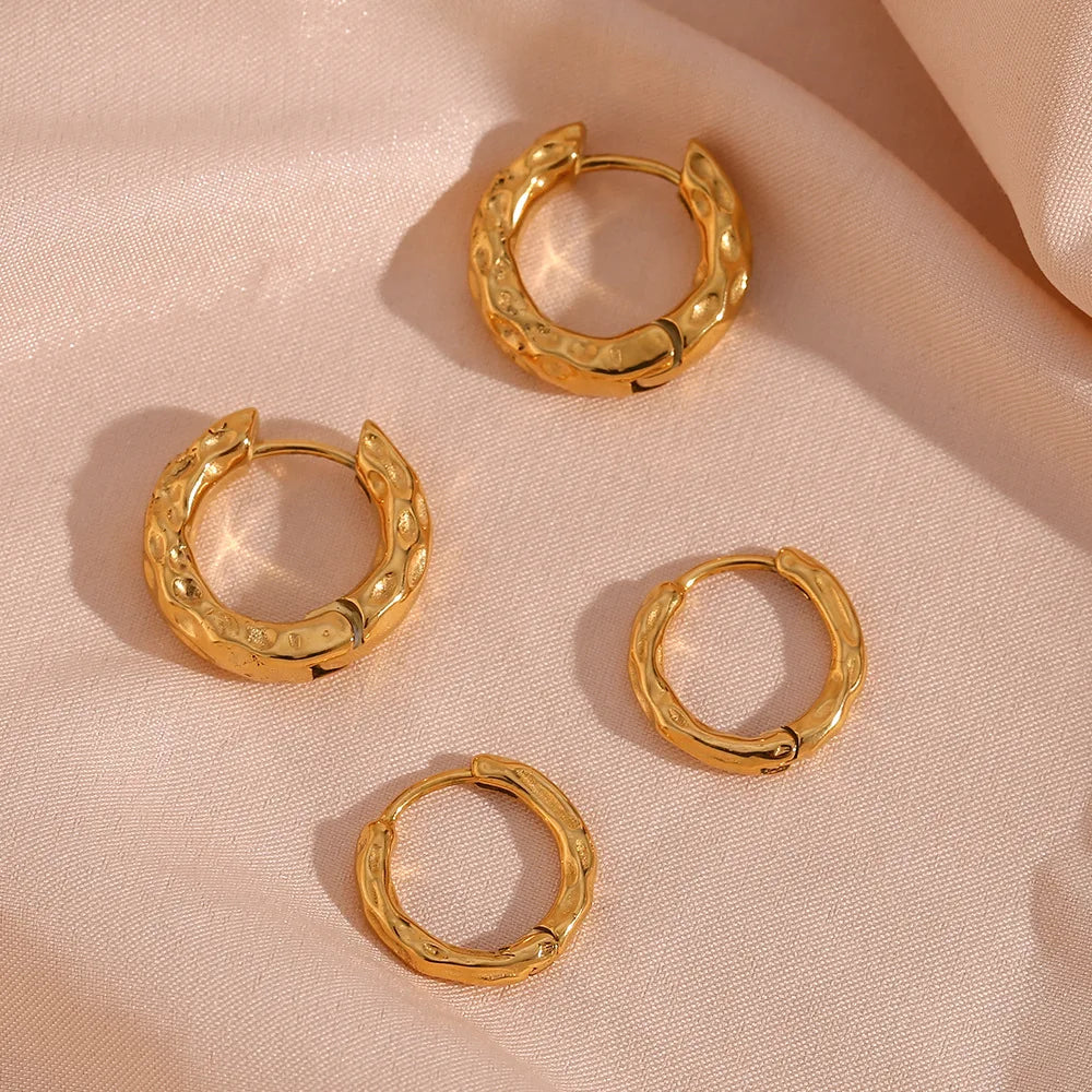 Irregular Drop Hammered Huggie Hoop Earrings PVD Gold Plated 316l Fashion Jewelry 2023 Stainless Steel Earrings