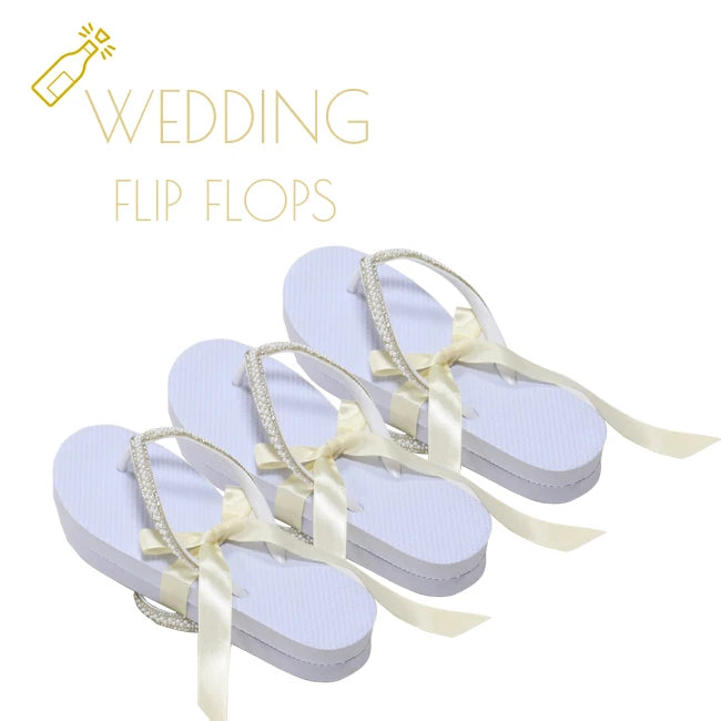 Wholesale Custom White Wedding  Flip Flops for Guests Rhinestone Dance Thongs Wedding Flip Flops