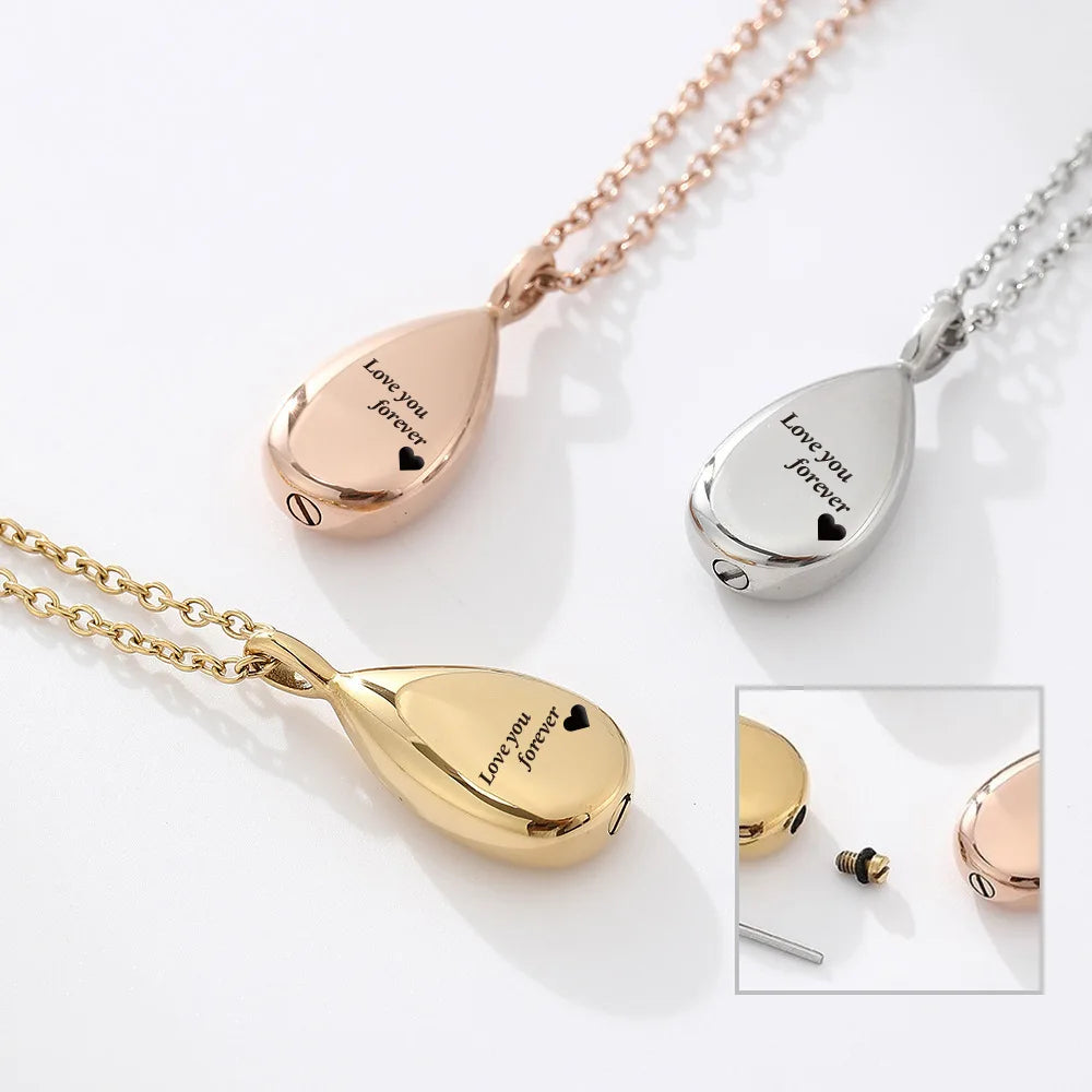 New Style Stainless Steel Blank Pendant Necklace Custom Dog Memorial Gift Cat Memorial Pet Urn Necklace Ash Water Drop Pendant