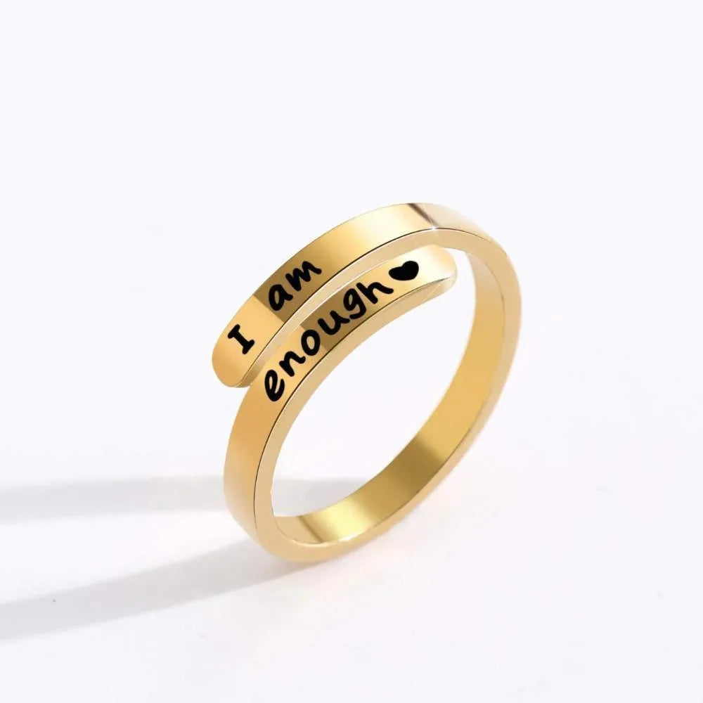 Classic Engraved "I Am Enough" Sterling Silver Ring Fashion Jewelry Gift for Women Adjustable Spiral Wrap Twist Ring for Parties