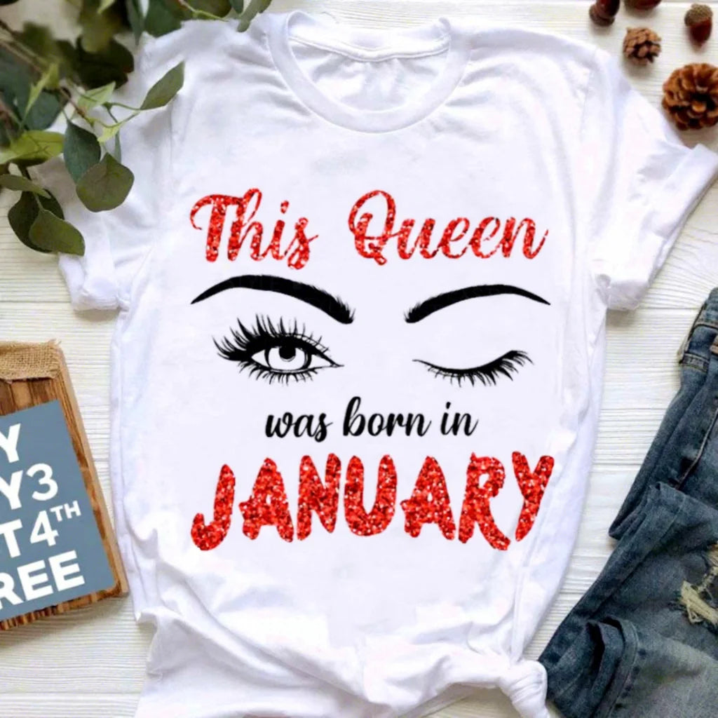 Maycaur Eyelash and Lips Print Women T Shirt Fashion Graphic T Shirts Funny Happy Birthday Party Tshirt Casual Female Tops Tees