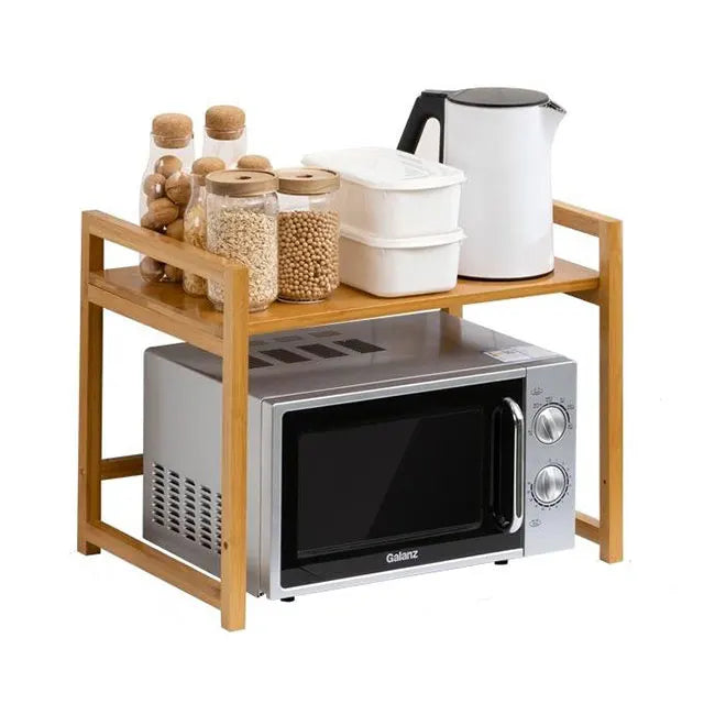 CNLF Standing Type Bamboo Kitchen Shelf with Double Tiers for Microwave Rack Oven Storage Rack for Restaurants