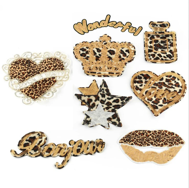 Wholesale Cute Flowers Embroidery Patch Custom Colors Letter Patches Fashion Leopard Iron-On for Jeans PVC Fabric Material