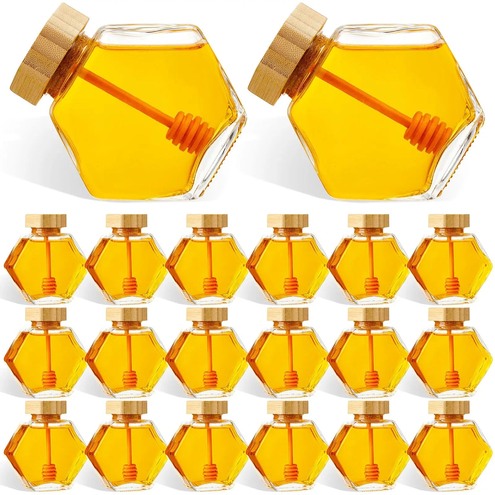 Bamboo Lid Hexagon Glass Honey Jar Jam Bottle Honey Container Pickles Glass Jar