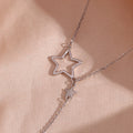 Dreamshow Rhodium Plated Hollow Out Star Tassel Necklace 925 Silver Jewelry Necklace Statement Charm Necklace