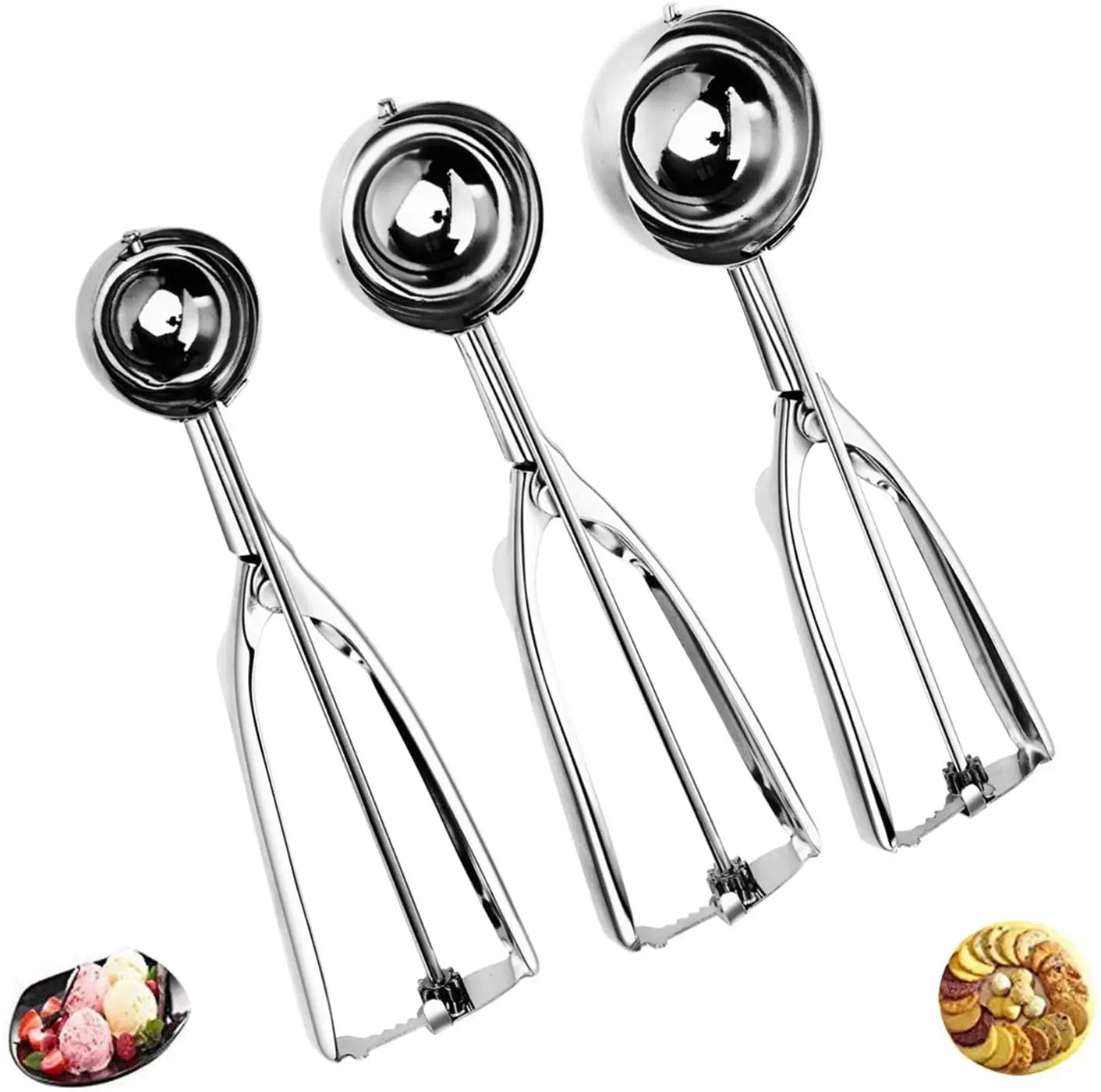 Dishwasher Safe Cookie Scoop Stainless Steel Ice Cream Scoops Set with Trigger Realse
