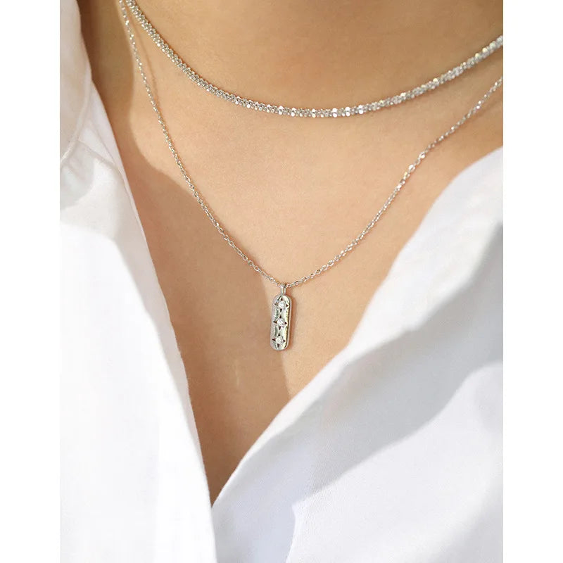 M0071 Star Bar Pendant Necklace for Women Girls 925 Sterling Silver Cubic Zirconia Minimalist Stars Bar Pendant Necklace