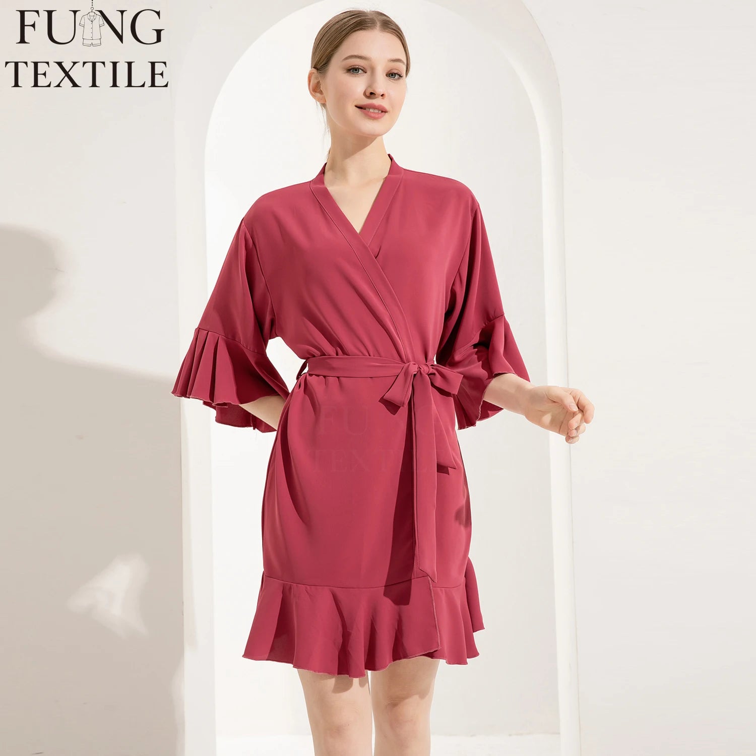 FUNG 6008 22 Colors Ruffle Satin Chiffon Robe Women Bridal Party Getting Ready Robe