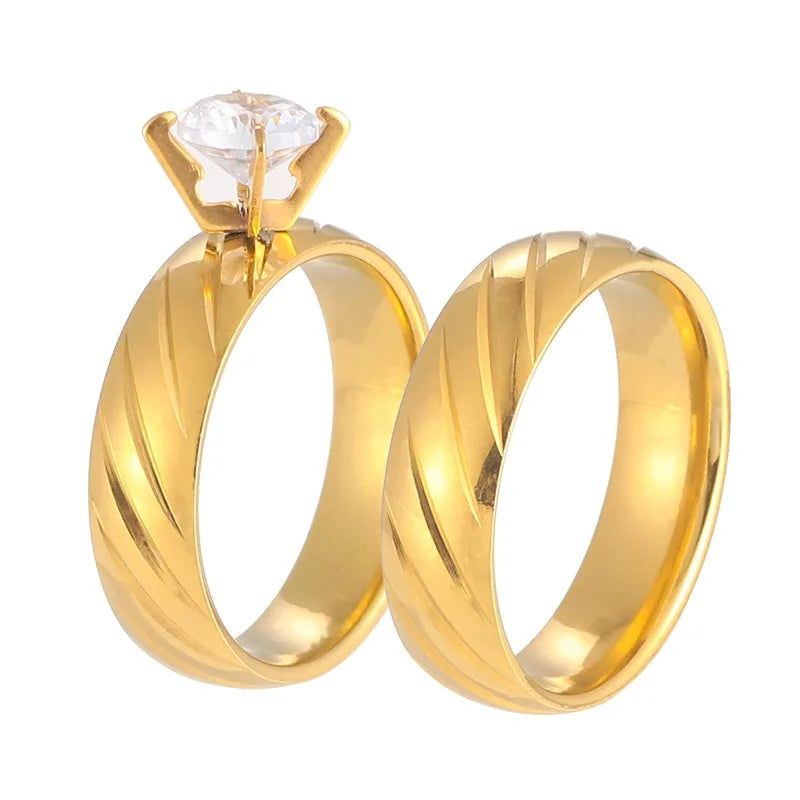 Cross Border New Couple Ring Set With Diamond Zircon Plaid Titanium Steel Ring for Men and Women