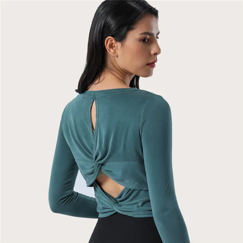 Custom Wholesale Knotted Style  Crop Top Women Long Sleeve T Shirt