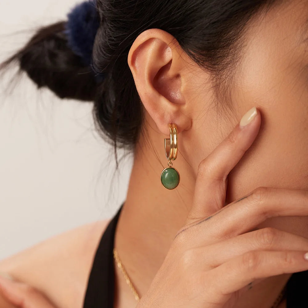 2022 Hot Selling Vintage Gold Ornaments Creative C-shaped Pendant Earrings Trendy Green Agate Earrings for Women Girls