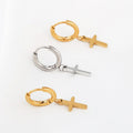 Stainless Steel Dangle Drop Hoop Earrings for Women Men Gold Plated Dainty Earring Hypoallergenic Cross Hoop Earrings