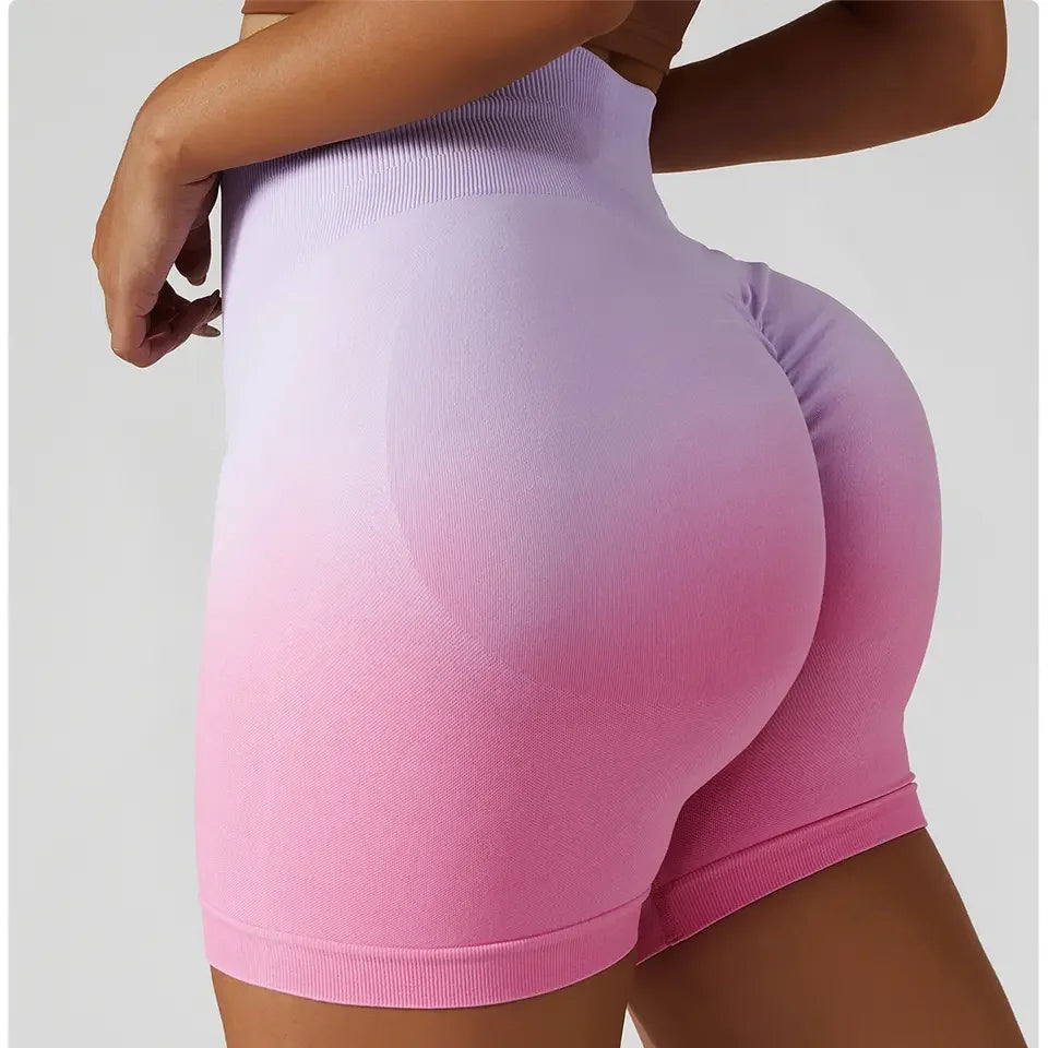 Gradient Seamless Yoga Shorts Women Gym Workout Tight Shorts High Waist Elastic Butt Lifting Fitness Shorts