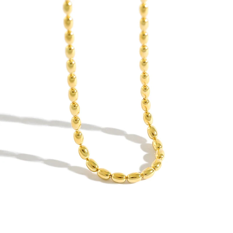 18k Gold Plated S925 Sterling Silver Choker Necklace INS Oval Beads Chain Female Necklace Classic Clavicle Necklace