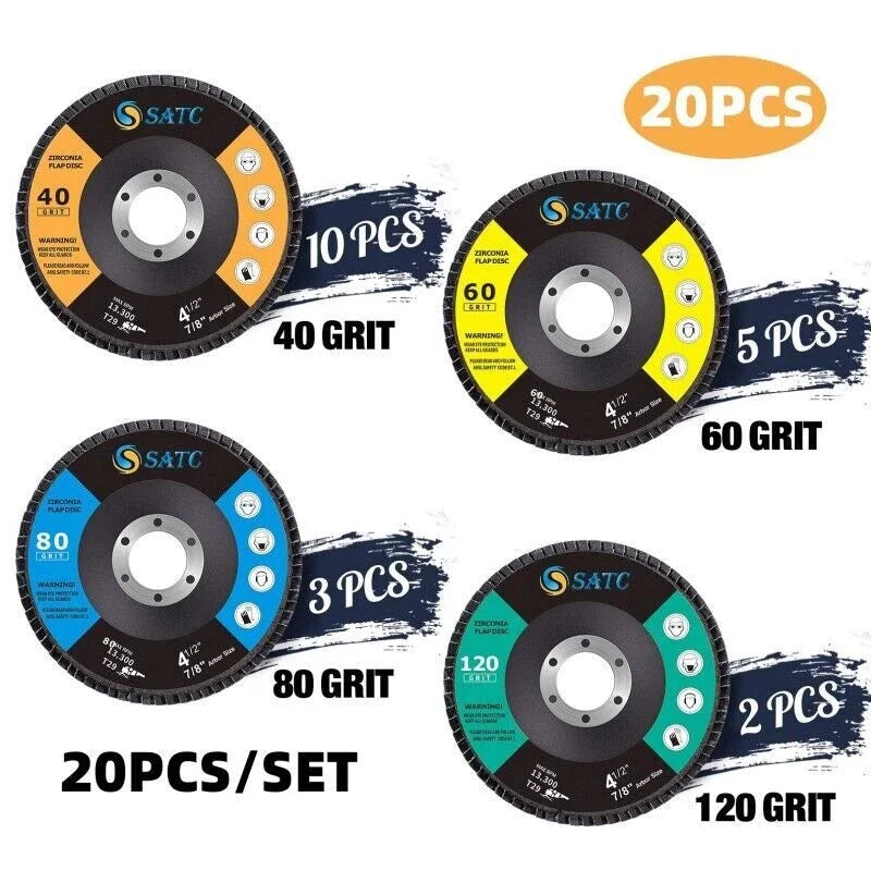 Fast Shipping 20PCS Flap Discs 4.5'' for Angle Grinder 40/60/80/120 Grit Flap Disc High-Density Bevel Type Flap Disk #29
