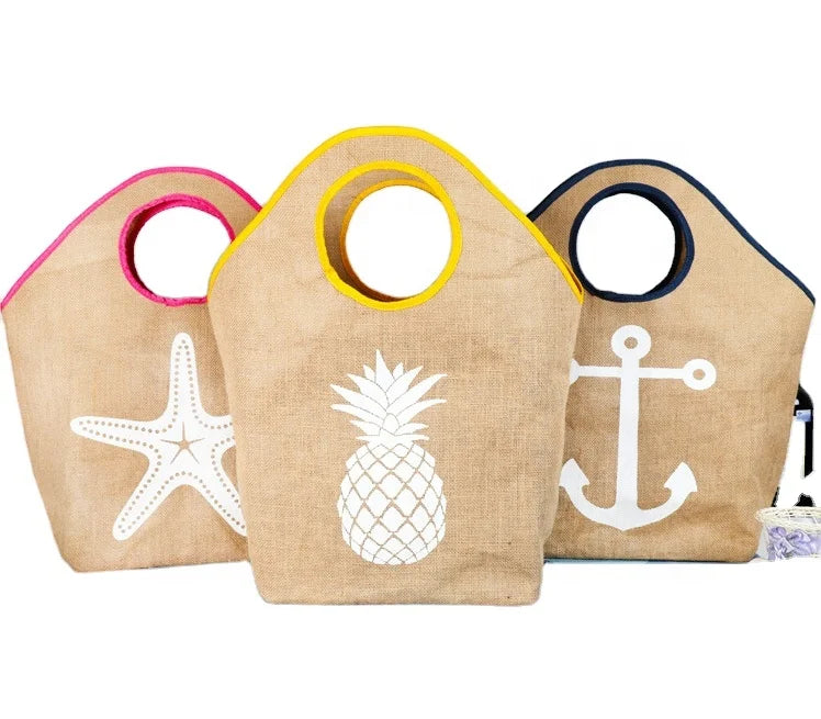 New Special Design Geometric Pattern Eco-Friendly Heavy Duty Durable Reusable Customizable Large Capacity Jute Shoulder Bag