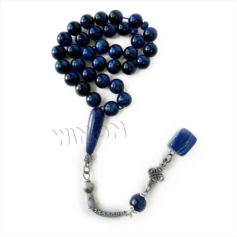 Winon PBTE-2014-B Natural Stone Muslim Islamic Prayer Rosary Beads 10mm 33 Count Gold/Silver Plated Unisex Tasbih Misbaha