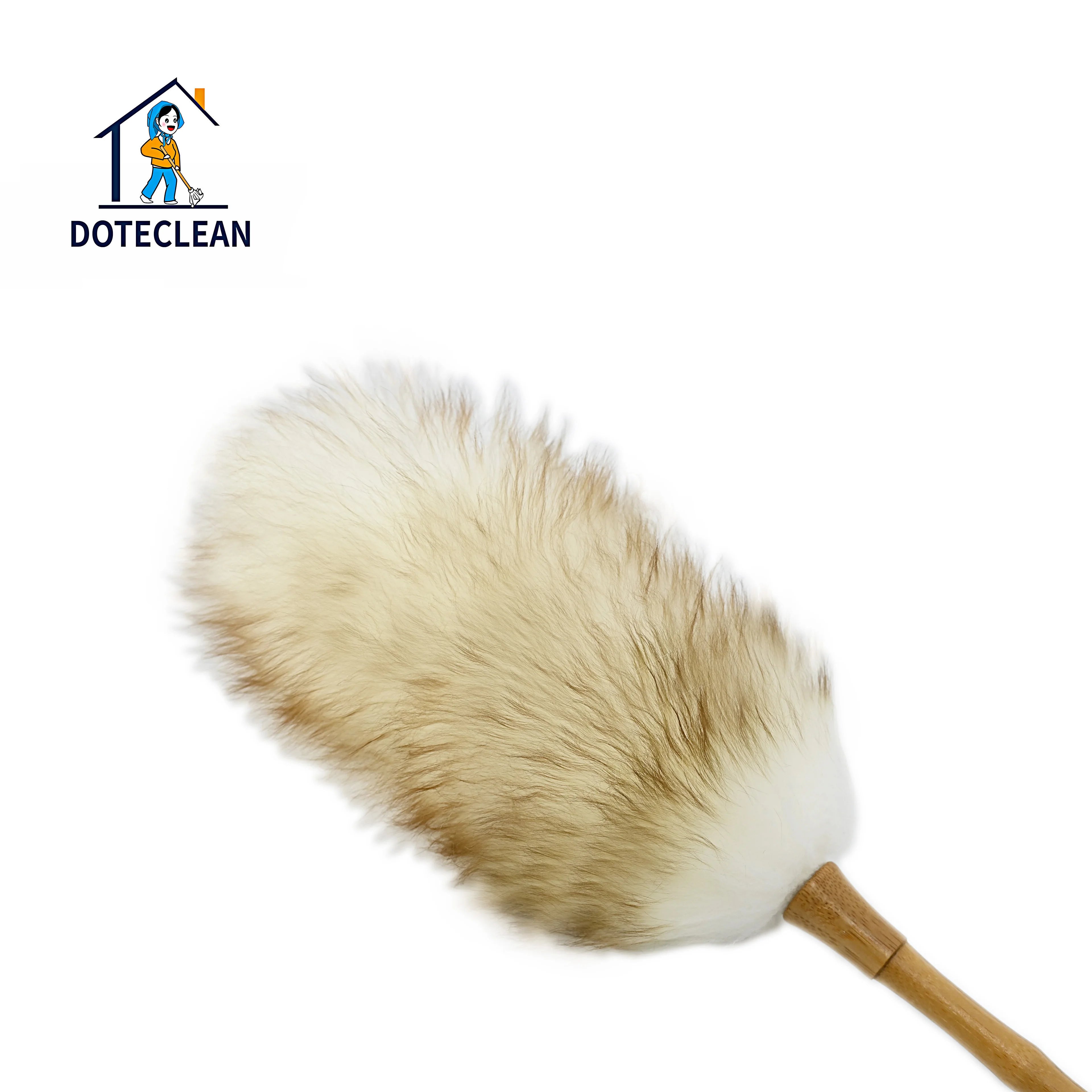Small Household Cleaning Tool Pure Natural Lambs Wool Duster with Microfiber Head Handle