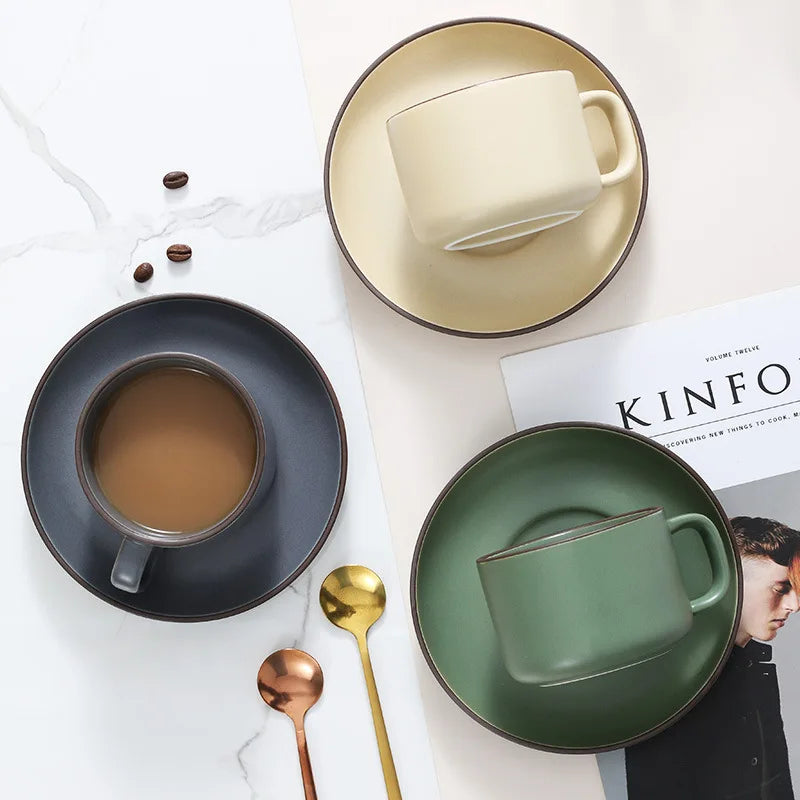Wholesale Custom Nordic Ceramic Coffee Mug and Saucer Set Porcelain Matte Reusable Espresso Capsule Breakfast Milk Tea Drip Cups