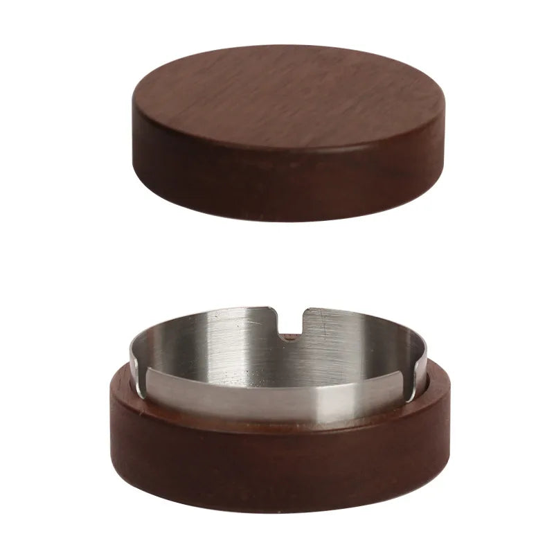 Portable Pocket Wooden Metal Stainless Steel Cigarette Ashtray With Lid Outdoor Personal Smokeless Cigar Ash Tray
