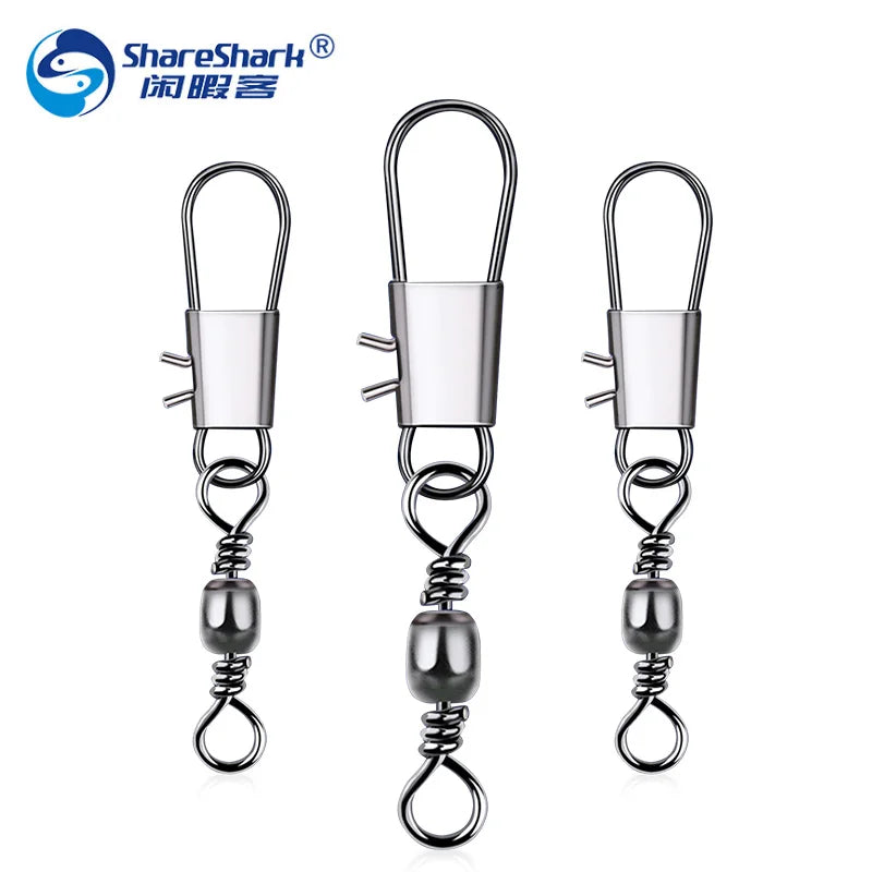 Fishing Barrel Swivel with Safety Interlock Snap Connector Saltwater Freshwater High Carbon Steel Fishing Swivels Accessories