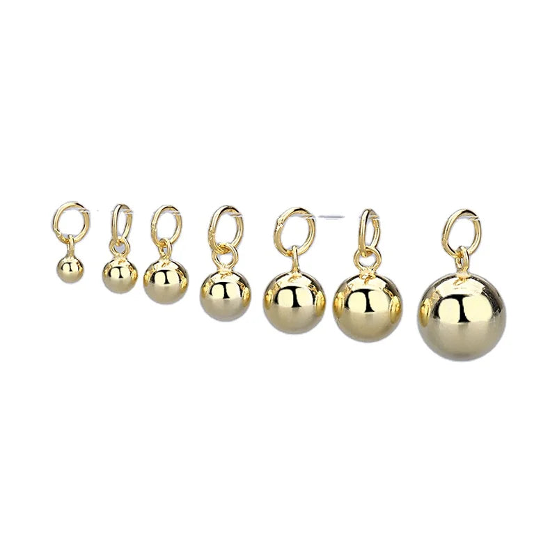 3mm-10mm 925 Solid Sterling Silver Gold Plated Round Beads Pendant for Earring Necklace Jewelry Making Finding