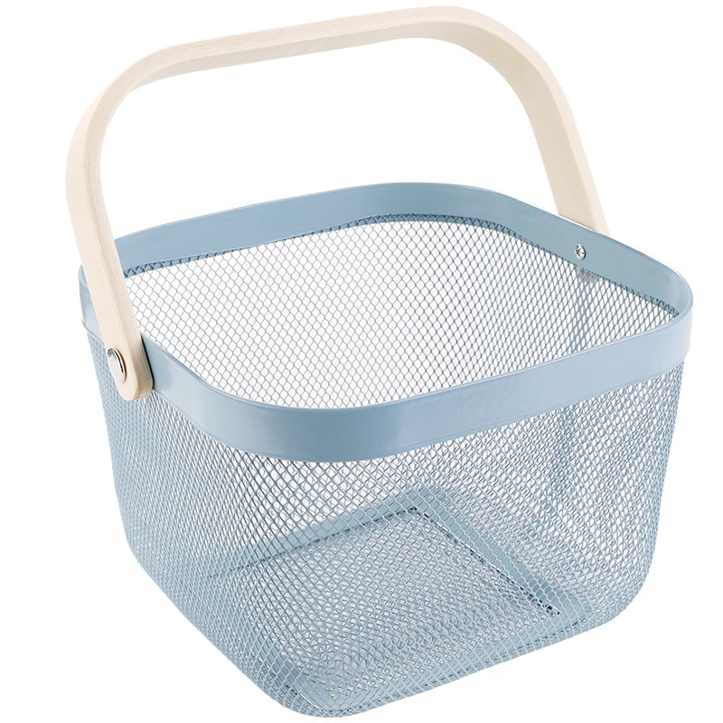 DSH Mesh Basket Fruit Basket Wood Handle Basket Home Storage Basket