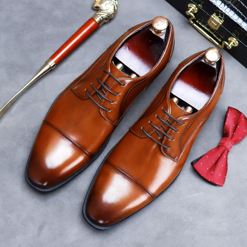 Men's Retro British Style Casual Leather Dress Shoes Pointed Toe Lightweight for Autumn Business Winter Wedding Summer Fashion