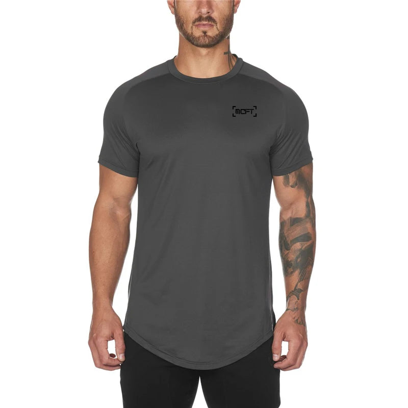 Custom Logo New Mesh T-Shirt Tight Gym Mens Clothing Summer Breathable Printed Quick Dry Bodybuilding Fitness Tshirt