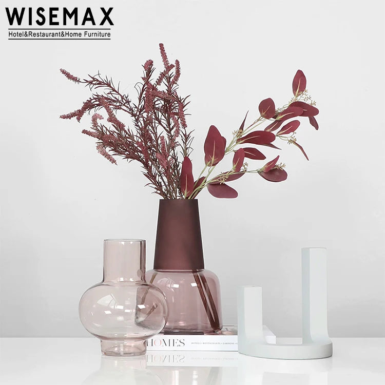 WISEMAX FURNITURE Modern Home Decor Small Size Vase Cylinder Shape pink Glass Living Room Table Vase