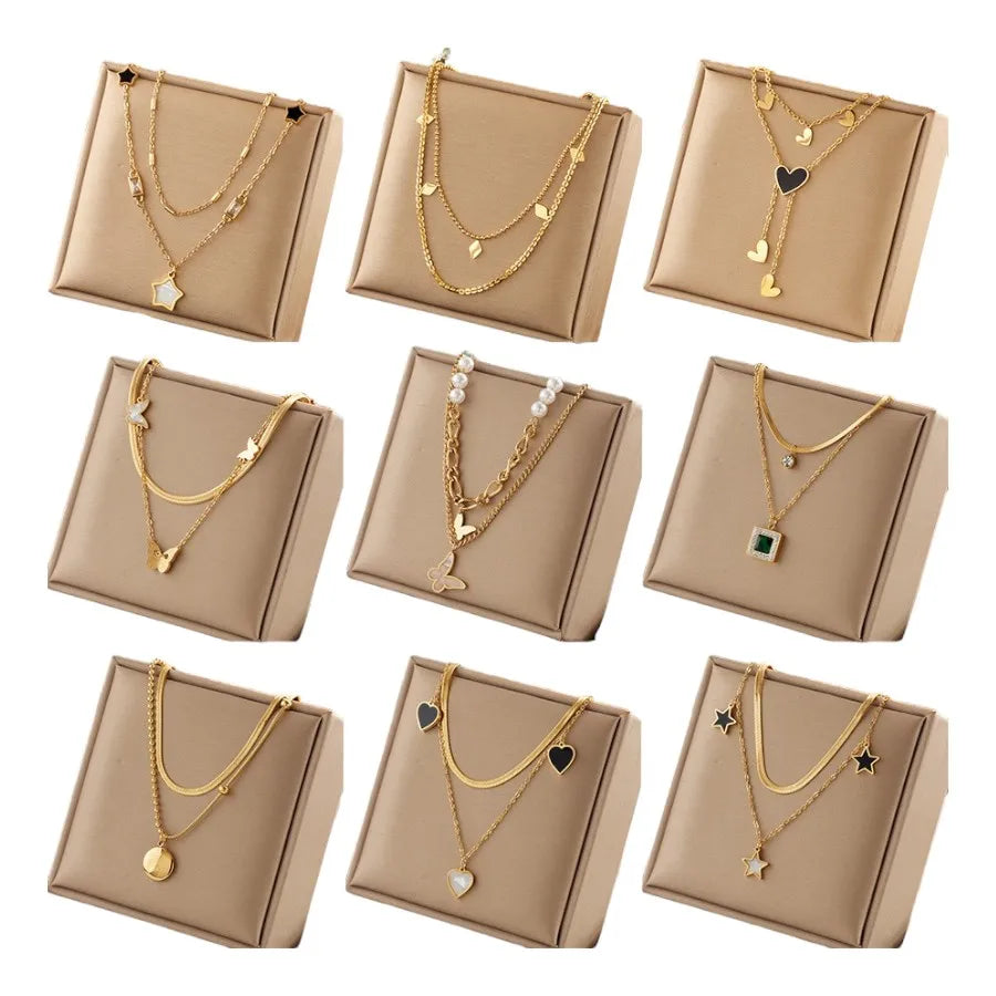 Stainless Steel Jewelry Women's Accessories Everyday Wear Waterproof Gold Plated Multi-layered Star Heart Necklaces for Women