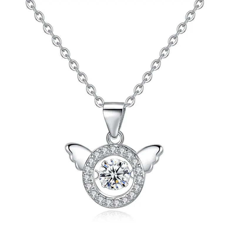 925 Silver Crystal Angel Pendant for Women Wedding Gift and Birthday Gift Silver Necklace