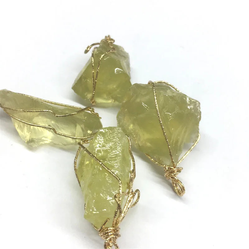 Natural Crystal Rough Necklace Irregular Han Citrine Amethyst Aquamarine Raw Stone Wrapped Pendant